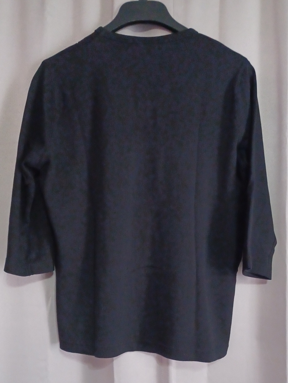 Las Olas Black V-Neck 3/4 Sleeve Combed Cotton Top Silver Teal Purple Rhinestone - Picture 9 of 14